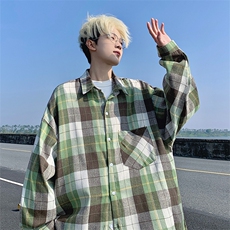 2025春季新款港风宽松格子衬衫男休闲长袖衬衣CS603-特P27无差价，男装衬衫，星座214-3