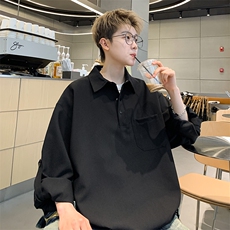港风大码潮流宽松百搭套头翻领长袖衬衫男XZ213-CS8802-P55控68，男装衬衫，星座213