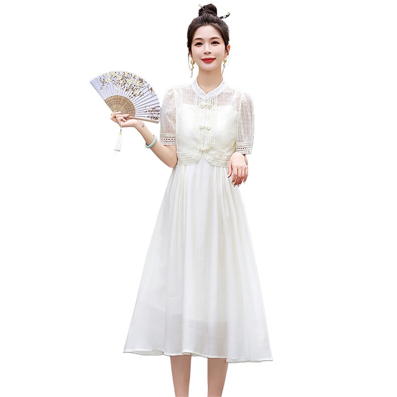 2024年春夏季新中式两件套连衣裙时尚淑女洋气,女装连衣裙,尚洛菲