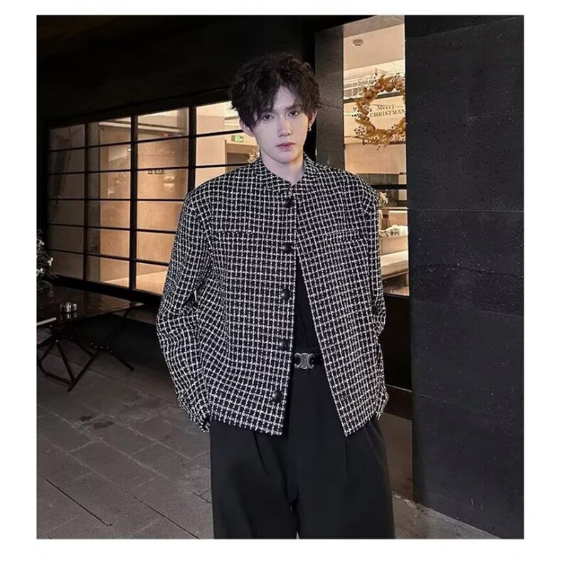 网络图黑格小香风休闲外套男士25年秋季新品夹克,男装夹克,星座410-6（原星座1304-1）