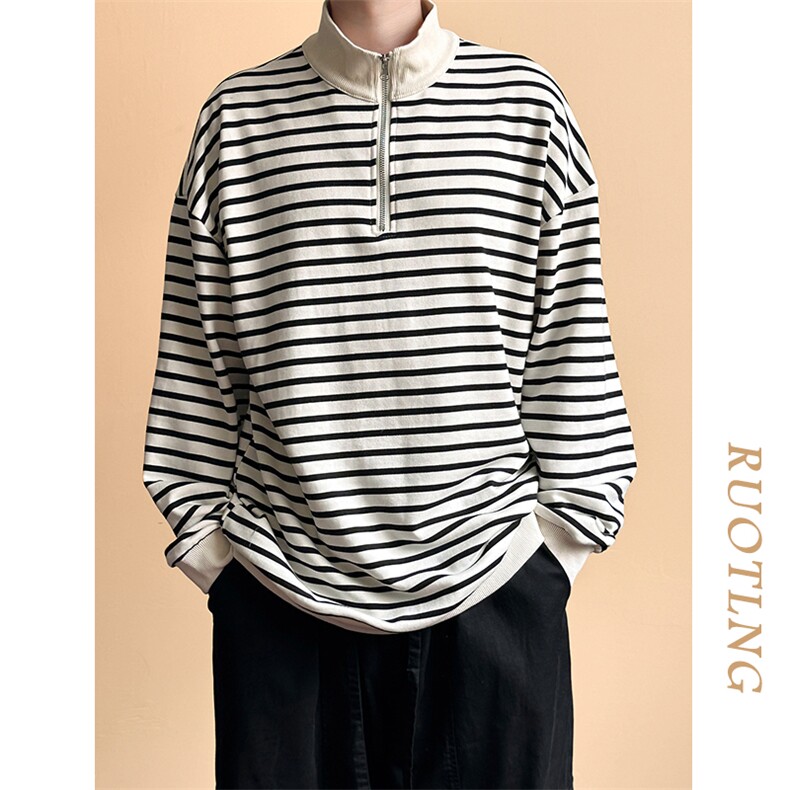2025秋-全棉现货潮牌宽松休闲条纹卫衣男上衣A351-AW2510-P75,男装卫衣,电商A351