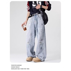 W10174-P50 网图现货 扎染泼墨美式高街潮复古水洗破洞宽松牛仔裤,男装牛仔裤,星座1608-2,四季星座 W10174-P50 网图现货 扎染泼墨美式高街潮复古水洗破洞宽松牛仔裤,男装牛仔裤,星座1608-2,四季星座