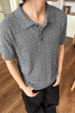 夏季麻花短袖针织polo衫男修身美式弹力T恤翻领X61400-TP48不，男装T恤，电商A102