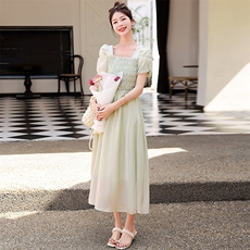 现货法式气质连衣裙女中长款夏季新款时尚高级感遮肚子显瘦宽松裙，女装连衣裙，美静678