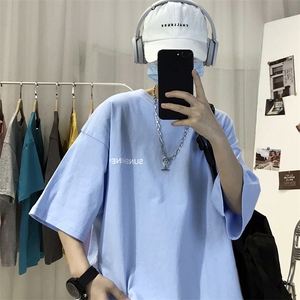 T06常年男士休闲字母印花T恤衫外套圆领半袖五分袖TEE男女中性图片