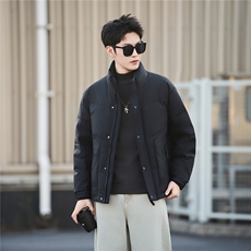 标50绒男士立领短款皮羽绒服保暖外套5856-P235(控券后318)，男装羽绒服，电商B328