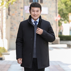 继续可拆卸帽内胆中老年羽绒服外套男中长款白鸭绒羽绒服大衣，男装羽绒服，钱塘723