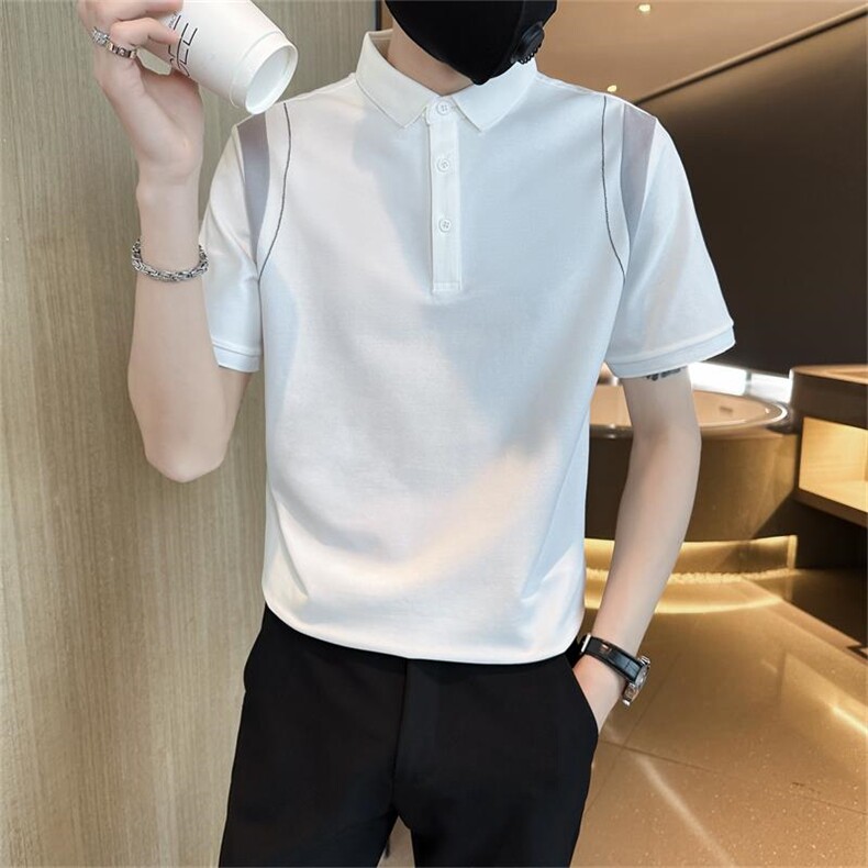 主推设计感夏季拼接半袖T恤翻领Polo衫潮流短袖体恤T0242-P50,男装T恤,电商D342