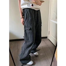 现货全棉水洗工装裤做旧宽松直筒裤多袋潮流阔腿裤K5005-P60，男装休闲裤，星座1212