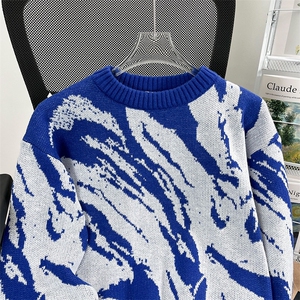 韩式加厚高级感百搭毛衣潮牌青年秋冬季撞色慵懒风针织衫M44/P45图片