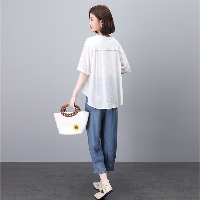 天丝牛仔套装女2025夏季新款时尚休闲宽松中年妈妈洋气减龄两件套,女装套装/套裙,叶笙衣