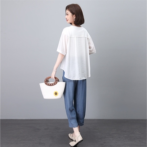 天丝牛仔套装女2025夏季新款时尚休闲宽松中年妈妈洋气减龄两件套图片