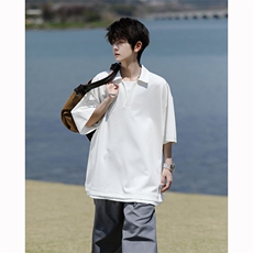 8XL-M假两件V领短袖t恤男夏翻领半袖宽松重磅华夫格大码DT001P40，男装T恤，电商B312