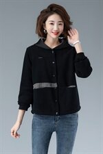 时尚百搭千鸟格拼接连帽外套显瘦保暖冬装女装短款上衣，女装短外套，余墨