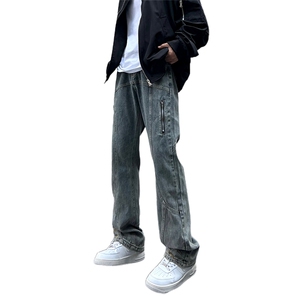 美式高街vibe风直筒长裤欧美痞帅男hiphop复古水洗牛仔裤图片