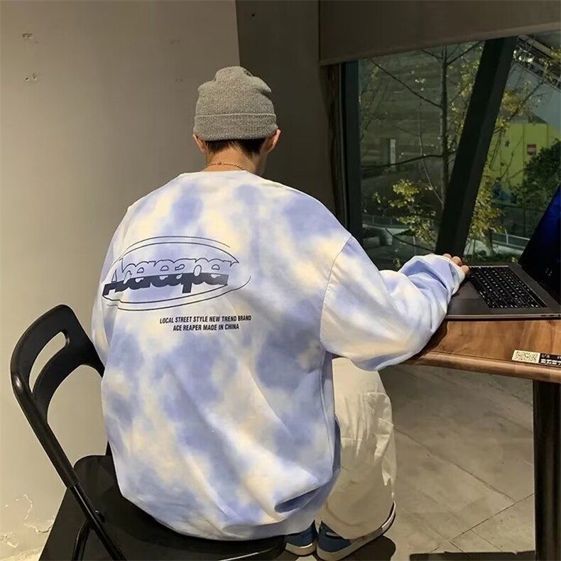 春秋季圆领ins扎染卫衣男bf外套长袖T恤宽松休闲上衣W3597-P26,男装卫衣,星座512-2