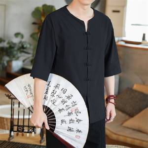 风 夏装开衫大码休闲五分袖盘扣衬衫短袖男士衬T恤CS511 P38图片