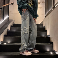 港风潮男新款牛仔裤嘻哈ins潮高街潮流痞帅长裤N08801-P45，男装牛仔裤，星座308B-1