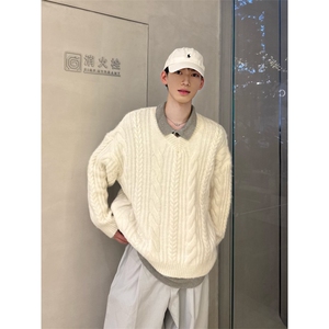 C316 MY5091 P78 V领毛衣宽松麻花个性针织衫毛衣打底宽图片