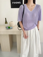 高档夏季新款t恤女短袖圆领宽松休闲正肩穿搭简约洋气小众ins，女装T恤，唐诺