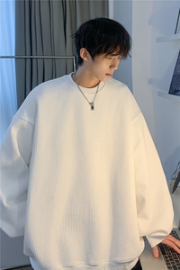 华夫格港风秋季新款宽松落肩纯色卫衣上衣JK23307-特批20控29图片
