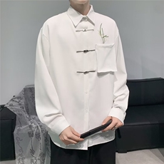 新中式风设计衬衣男刺绣长袖衬衫宽松痞帅唐装1001-1-zs02-P45，男装衬衫，星座1001-1