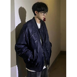 秋冬夹克棉服男多拉链个性立领抽皱飞行员外套百搭 M6102图片