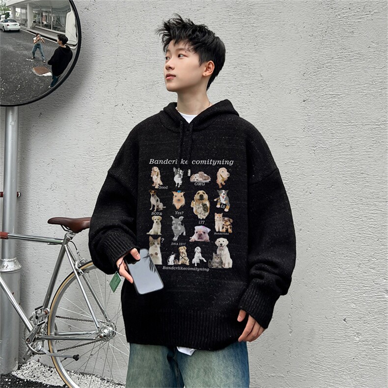 高品秋冬季连帽毛衣男复古慵懒风针织衫毛衣外套MYL3317-P65控88,男装针织衫/毛衣,电商B370