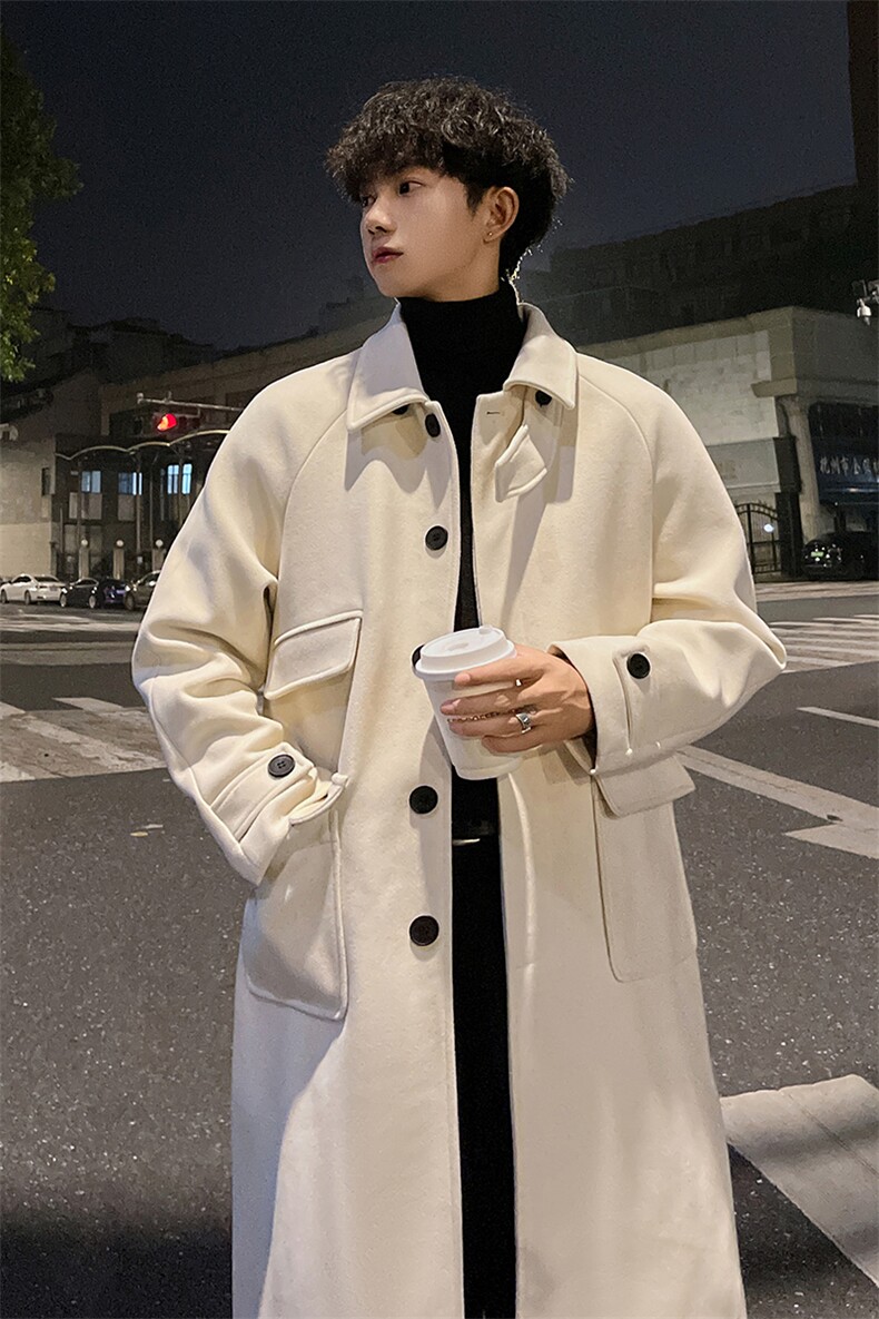秋冬加棉毛呢大衣男慵懒情侣宽松风衣中长款过膝外套MN00330/P135,男装风衣,电商B316