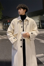 秋冬加棉毛呢大衣男慵懒情侣宽松风衣中长款过膝外套MN00330/P135，男装风衣，电商B316