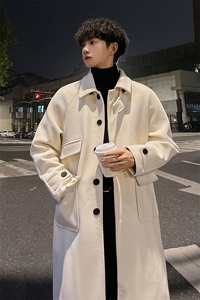 秋冬加棉毛呢大衣男慵懒情侣宽松风衣中长款过膝外套MN00330/P135图片