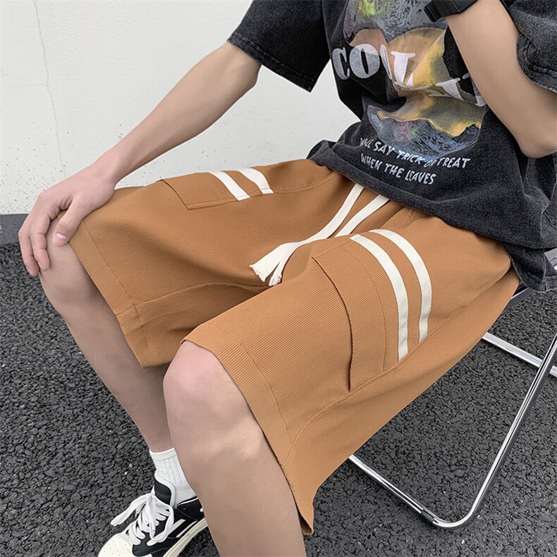 港风竖条梭织运动休闲裤高街五分裤宽松直通短裤DK232 P38图片