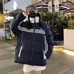 情侣装冬装 美式条纹织带棉服刺绣logo棉衣休闲外套女 G1100 P118图片