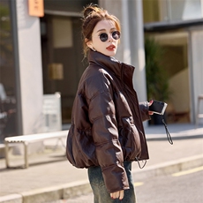 短款蛋白皮PU羽绒服2025新女冬季新款美拉德超好看免洗白鸭绒外套，女装羽绒服，意芙