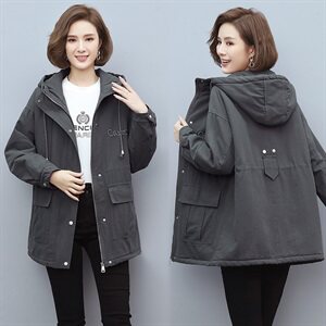 2020冬季新款中长款刺绣加绒加厚派克服连帽保暖舒适外套,女装派克服,独衣靓