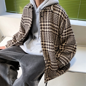 港风宽松男风衣外套韩版潮休闲格子男夹克 A071-1011-P85图片