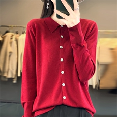 秋冬季新款衬衣领毛衣女宽松显瘦时尚百搭针织上衣，女装针织衫/毛衣，贵皇网供仓