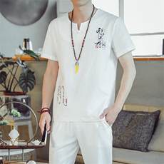 夏季套装男士两件套风复古唐装名族风T恤A334-TZ015-P50，男装民族服装，电商B339(原A334）