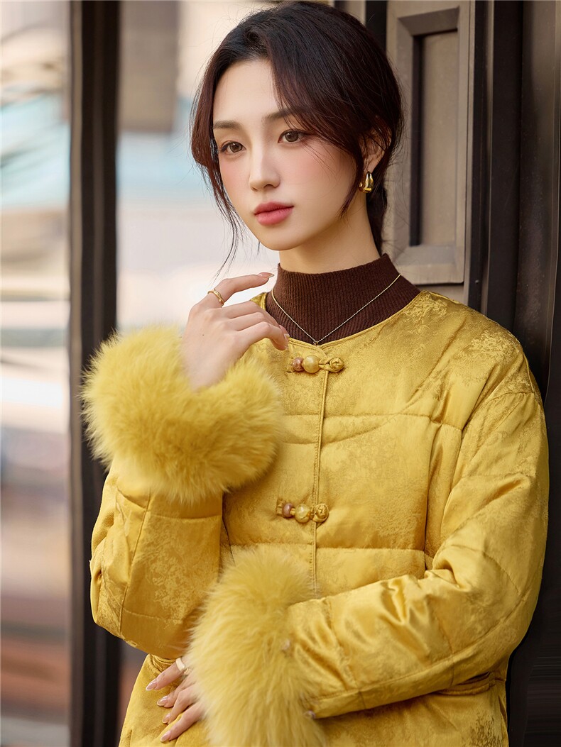 2025冬装新款时尚新中式90绒羽绒服外套,女装羽绒服,曼琳思菲