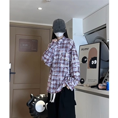 韩版晕染格子衬衫字母款潮流外搭上衣衬衫A061-AC00571-P80，男装衬衫，电商A061