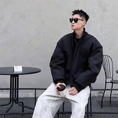 抖音得物美式潮休闲夹克春季立领纯色复古工装加厚棉服外套AMY02，男装夹克，电商A443