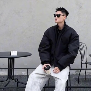 抖音得物 美式潮休闲夹克春季立领纯色复古工装加厚棉服外套AMY02图片