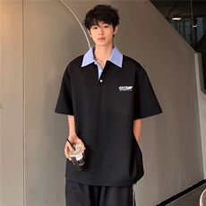 衬衫领宽松休闲百搭日系半袖学生假两件POLO衫短袖T恤T603-P48，男装T恤，电商C307