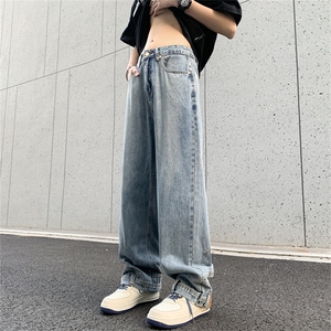 美式复古街头裤脚反穿设计感牛仔裤男女宽松oversize裤17088-p50图片