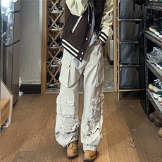 欧美街头工装裤男春秋潮牌多口袋休闲裤宽松直筒拖地裤K4585-P62，男装休闲裤，星座412-3