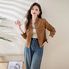 海宁真皮皮衣女外套2025年新款春秋小个子短款女士休闲绵羊皮夹克，女装皮衣，臻衣坊