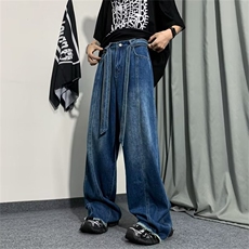 春夏ins潮宽松直筒拖地裤高街毛边牛仔裤男阔腿休闲裤N506-P50，男装牛仔裤，星座1109-3