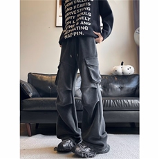 水洗裤子男秋冬季宽松潮牌百搭休闲长裤美式伞兵工装直筒裤，男装工装外套，星座410-7