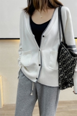 TB开衫外套女春秋韩版条纹拼色V领薄款宽松针织衫学院风白色上衣，女装针织衫/毛衣，雪真羊绒
