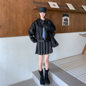 黑色复古短款皮衣女2025秋季新款甜酷风小个子高级感减龄机车夹克图片